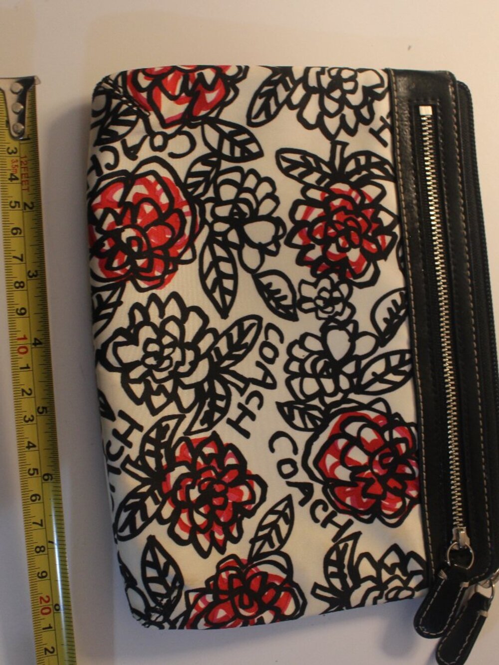 Coach Red, Black & White Floral Zip Wristlet